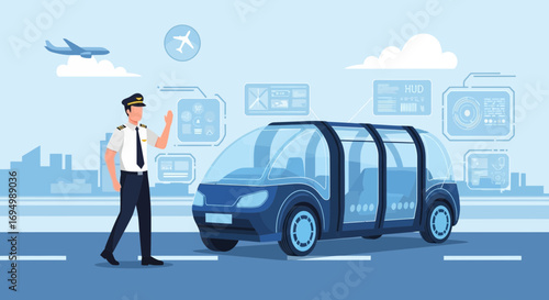 Pilot welcomes passengers to futuristic autonomous airport shuttle concept design