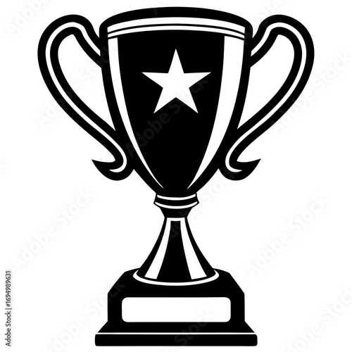 Black Silhouette of a Trophy Cup with a Star and a Blank Plaque on a White Background award winner
