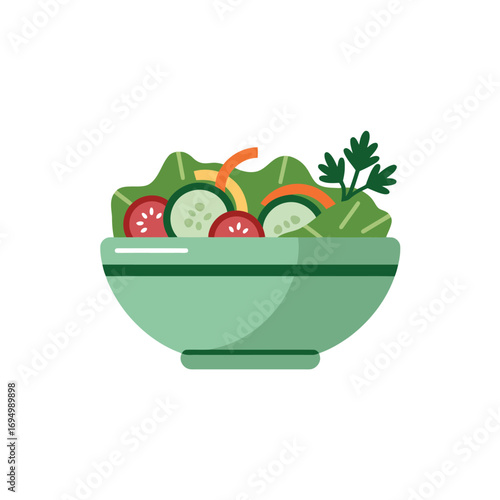 Healthy fresh salad in a bowl with tomatoes cucumbers and greens
