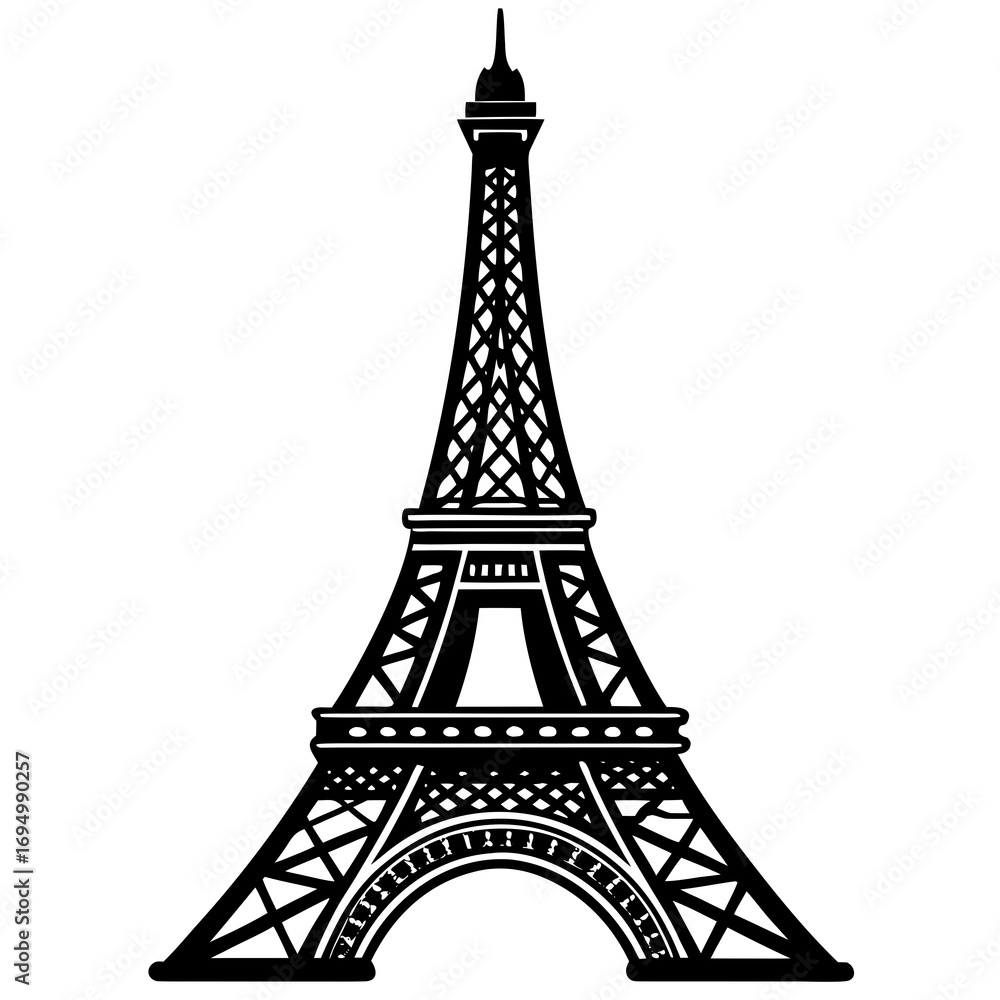 Obraz premium Black silhouette of the Eiffel Tower on a white background Paris France