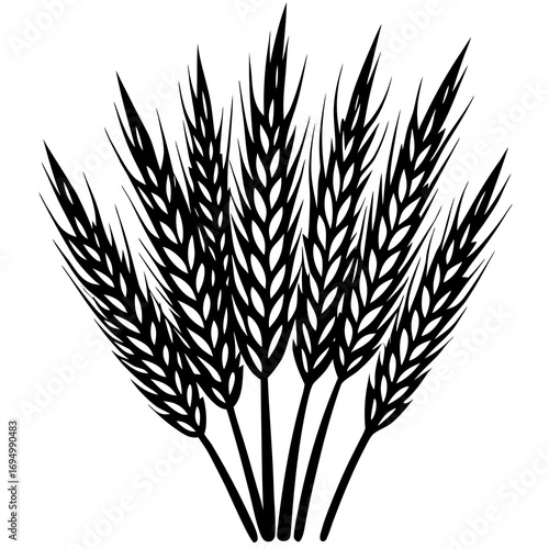 Black Silhouette of Wheat Stalks Bunch on White Background grain cereal
