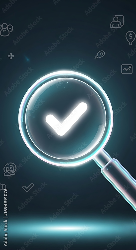 Fototapeta premium Complete Task With A Magnifying Glass And Checkmark, Illustrating Approval And Verification Process Beautifully