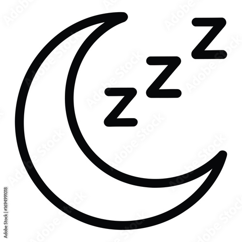 Moon and sleep symbols representing nighttime rest and dreams for a peaceful night and slumbering well silhouette
