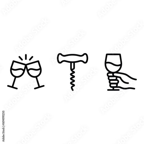 Wine celebration with corkscrew and glass in hand icon vector illustration on white background silhouette