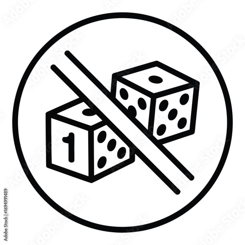 No gambling sign with crossed out dice representing ban on games of chance and betting risks silhouette