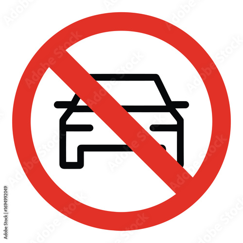 No vehicles allowed road sign prohibiting cars with a red circle and diagonal line symbol 96 char silhouette