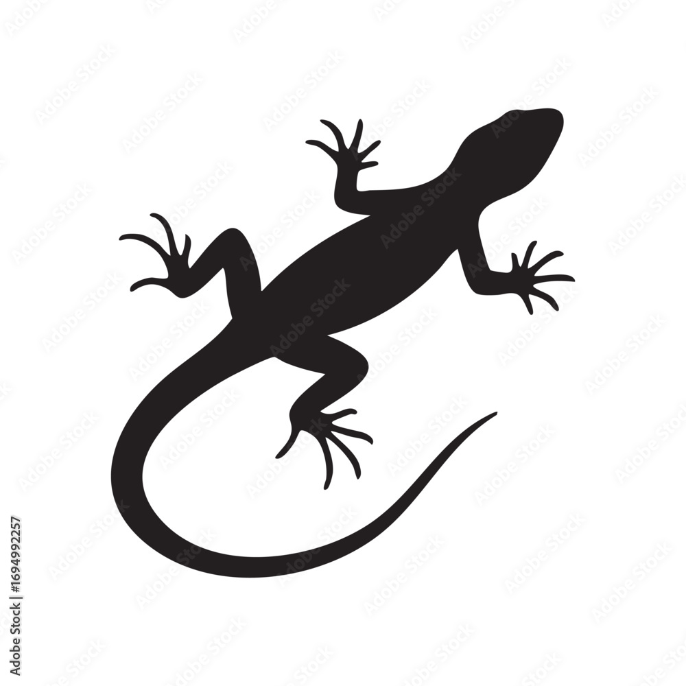 Naklejka premium Silhouette of a Lizard An Illustration of a Reptile with Pointed Claws Curled Tail and Scaly Skin