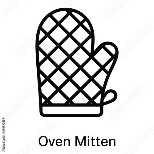 Oven mitt icon with grid pattern for kitchen safety and cooking protection from heat burns risks silhouette
