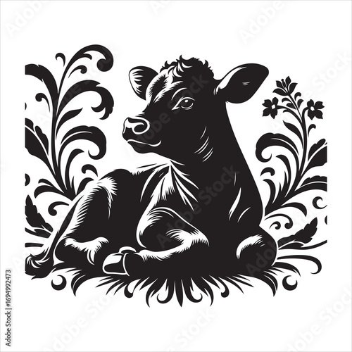 siting beautiful caw  Silhouette Vector Art, and Graphic, vector black color silhouette 