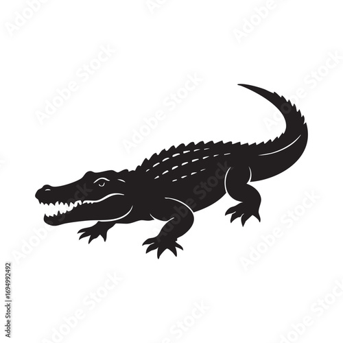 A Striking Silhouette An Alligator Featuring a Long Tail and Sharp Teeth Distinct Alligator Design Portraying a Reptilian Predator