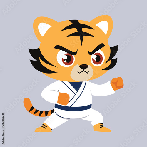 Cute Baby Tiger Martial Arts Cartoon Illustration