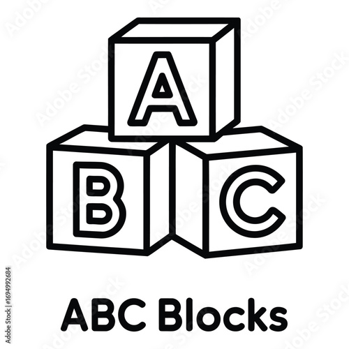 Abc blocks stacked learning education toy children childhood development cube design vector illustration silhouette