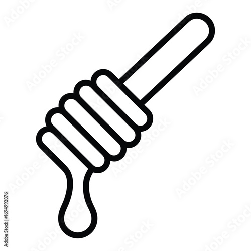 Honey dipper dripping sweet nectar isolated on white background minimalistic vector icon style design silhouette