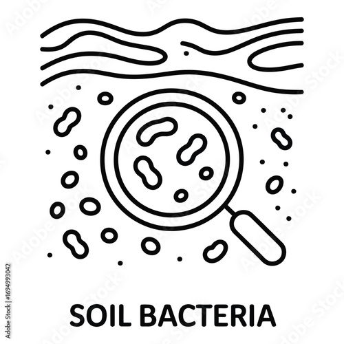 Magnified view of soil bacteria under a microscope showing microorganisms and soil composition analysis silhouette
