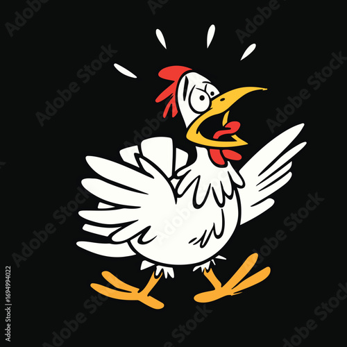 Funny Crazy Cartoon Chickens vector Illustration Set