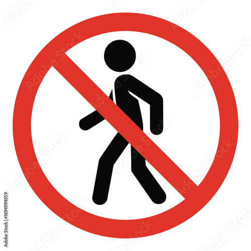 No pedestrian access sign with a red circle and diagonal line indicating prohibition and safety measure silhouette
