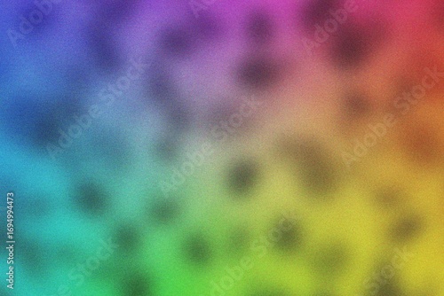 Abstract background with a grainy texture and a gradient of rainbow colors from purple to green and yellow, with dark spots background