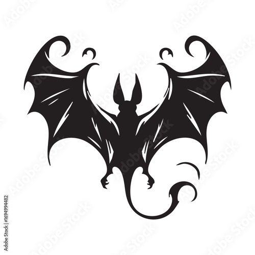 Whimsical Bat Silhouette with Ornate Wings and Curled Tail Creating a Fantasy Aesthetic