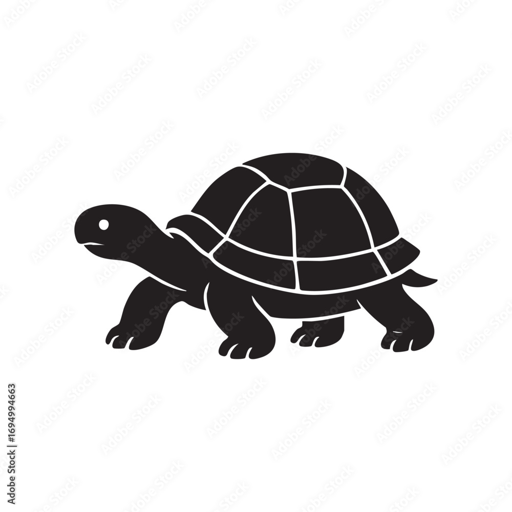 Fototapeta premium A Simple Silhouette of a Walking Turtle in Side View with Defined Shell Segments and Sturdy Legs