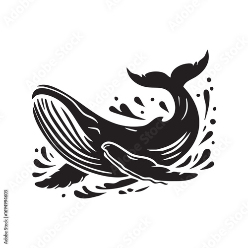 Majestic Humpback Whale Breaching The Ocean Surface A Stunning Black And White Marine Life Illustration Design