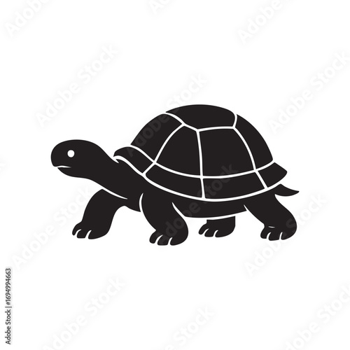 A Simple Silhouette of a Walking Turtle in Side View with Defined Shell Segments and Sturdy Legs