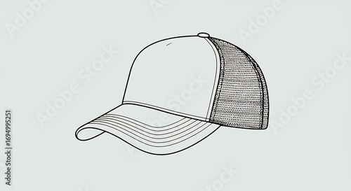 Line art illustration of a classic baseball cap isolated on a neutral background