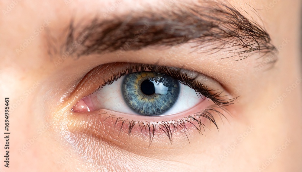 Closeup of a Blue Eye Male Gaze Intense Look.
