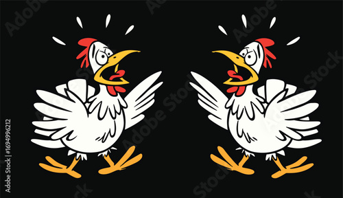 Funny Crazy Cartoon Chickens vector Illustration Set
