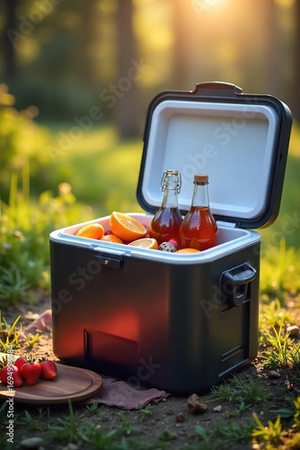 Sleek, modern cooler fridge keeps drinks and food refreshingly cold Perfect for camping, picnics, or road trips Durable and portable design for outdoor adventures , AC powered cooler, cooler