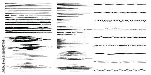 Crayon black pencil underline. Kids black crayon strips, brush line in sketch style, doodle lines set on white background 