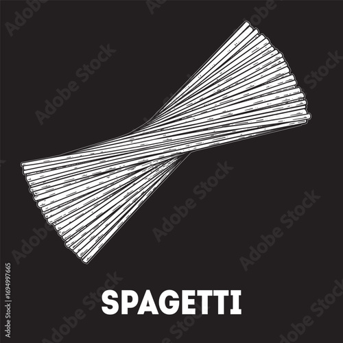Pasta spaghetti sketch. Italian food. Hand drawn vector illustration. Spaghetti pasta Engraved style. Detailed black and white illustration.