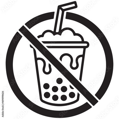 Prohibited Frothy Drink Icon with Straw and Pearls