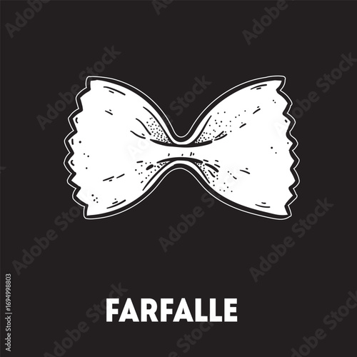 Pasta farfalle sketch. Italian food. Hand drawn vector illustration. Farfalle pasta Engraved style. Detailed black and white illustration.