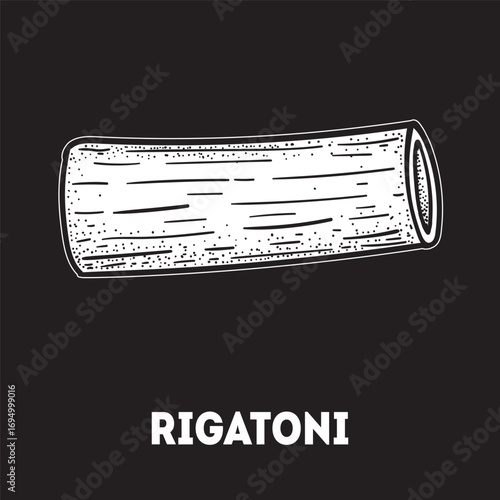 Pasta rigatoni sketch. Italian food. Hand drawn vector illustration. Rigatoni pasta Engraved style. Detailed black and white illustration.