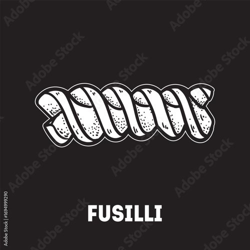 Pasta fusilli sketch. Italian food. Hand drawn vector illustration. Fusilli pasta Engraved style. Detailed black and white illustration.