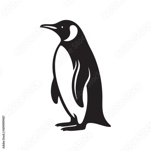 Monochrome Majesty A Striking Silhouette of an Emperor Penguin Standing Tall Against a Clean White Backdrop