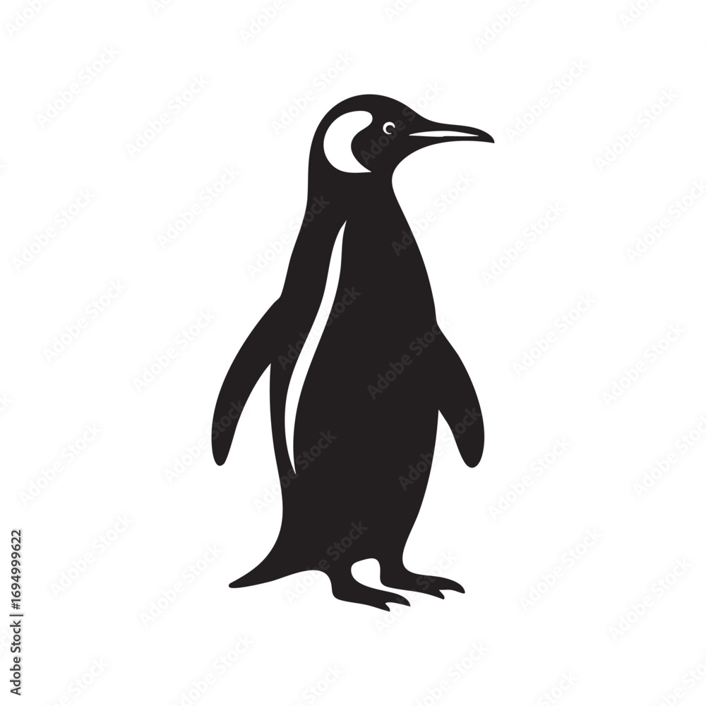 Obraz premium Simple Black and White Emperor Penguin Illustration Standing Tall on White Background Design for Logo or Decoration