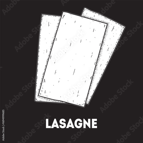 Pasta lasagne sketch. Italian food. Hand drawn vector illustration. Lasagne pasta Engraved style. Detailed black and white illustration.
