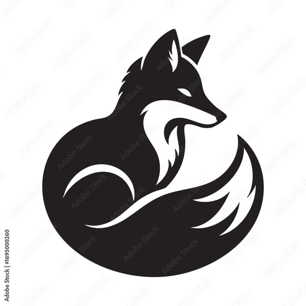 Obraz premium Elegant Fox Silhouette Curled in a Circle A Minimalist Emblematic Design of Wildlife Beauty and Natural Symmetry Symbolizing Cunning