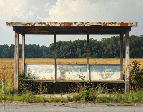 Weathered and Abandoned Bus Stop Shelter View