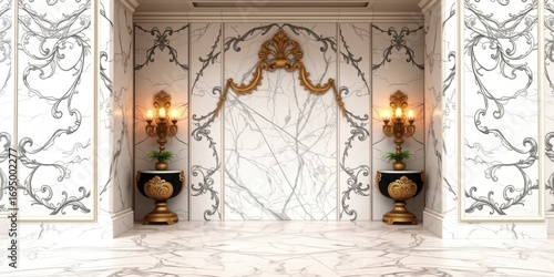 Ornate classical interior niche with marble walls and gilded decorative elements