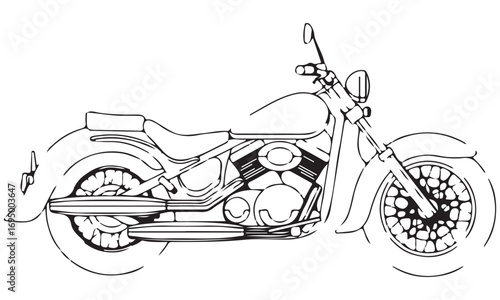 Classic Cruiser Motorcycle Line Art Illustration