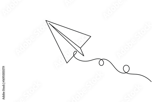 Flying paper plane continuous one line drawing minimalist origami travel vector illustration