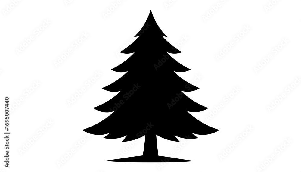 Obraz premium Simple black silhouette of a pine tree against a plain white background.