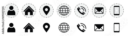 Business card contact and communication icons set