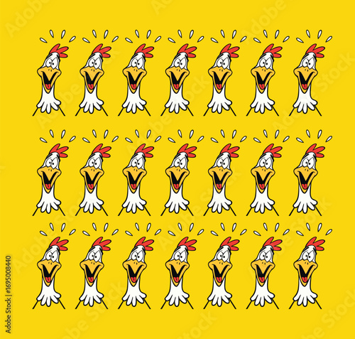 Funny Crazy Cartoon Chickens vector Illustration Set