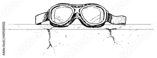 Vintage Swimming Goggles Vector Illustration – Detailed Pool Eyewear on Tile Edge