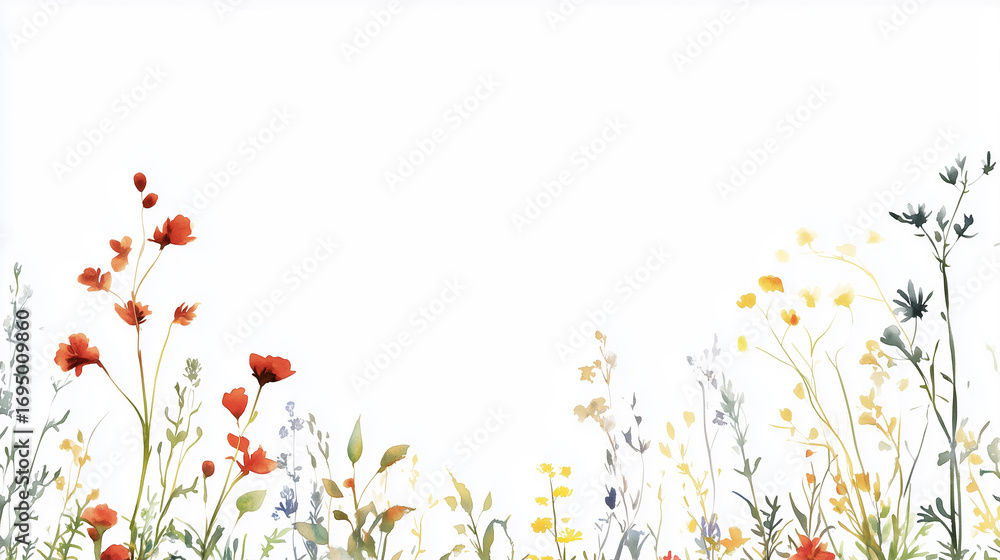 Fototapeta premium floral background with colorful poppies isolated on white background with copy space, vector PNG