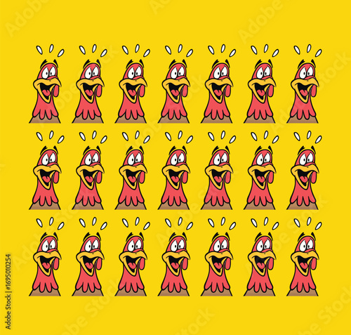 Funny Crazy Cartoon Chickens vector Illustration Set