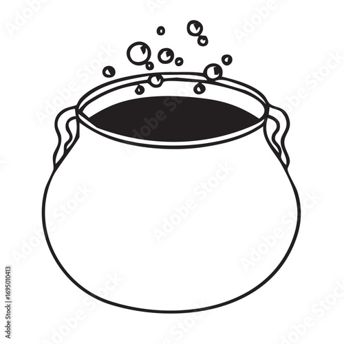 Hand drawn vector doodle of a witch cauldron.